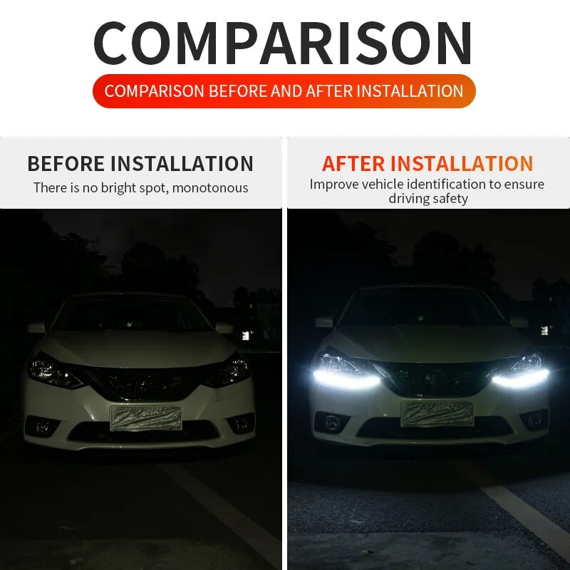 2 uds DRL luz LED de conducción diurna tira Flexible impermeable faro señal de giro lámpara amarilla luces de conducción decorativas para coche 12v Accesorio
