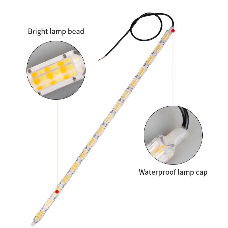 2 uds DRL luz LED de conducción diurna tira Flexible impermeable faro señal de giro lámpara amarilla luces de conducción decorativas para coche 12v Accesorio