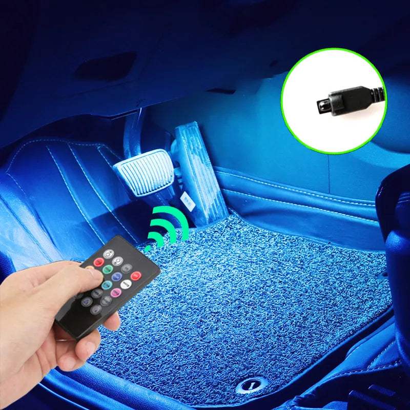 Luz Led ambiental para pies de coche, iluminación de ambiente de neón con USB, retroiluminación, Control de música, aplicación RGB, luz de ambiente decorativa Interior para coche. Accesorio