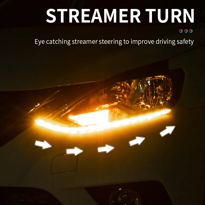 2 uds DRL luz LED de conducción diurna tira Flexible impermeable faro señal de giro lámpara amarilla luces de conducción decorativas para coche 12v Accesorio
