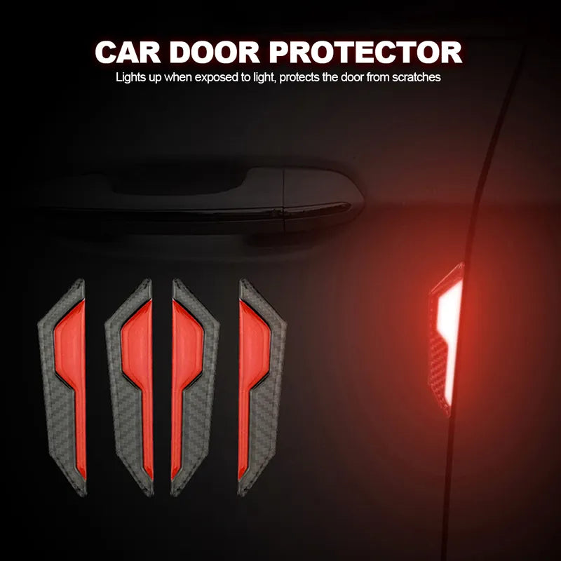 4Pcs Car Door Anti-collision Strip Body Stickers Universal Modified Scratch Resistant Decorative Reflective Warning Stickers Accessory