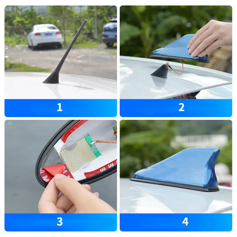 16cm Antena aérea Universal con apariencia de fibra de carbono para techo de coche, montaje superior de aleta de tiburón, amplificador de señal de antena AM FM de Radio automática, Accesorio