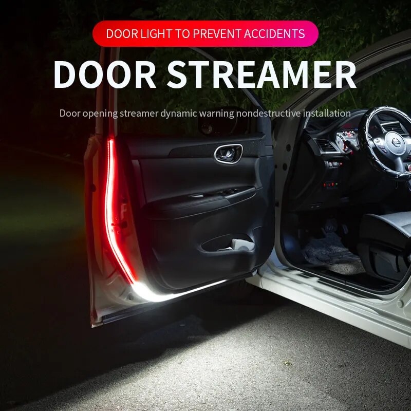 2 uds. Tira de luces LED de ambiente de advertencia para apertura de puerta de coche, decoración de bienvenida, lámpara ambiental, accesorios de seguridad de 12v, 120cm, Accesorio