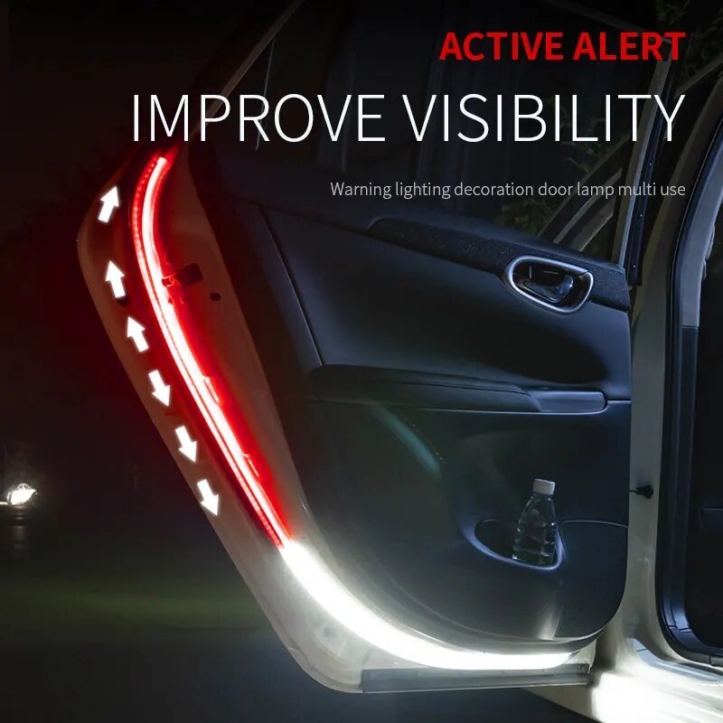 2 uds. Tira de luces LED de ambiente de advertencia para apertura de puerta de coche, decoración de bienvenida, lámpara ambiental, accesorios de seguridad de 12v, 120cm, Accesorio