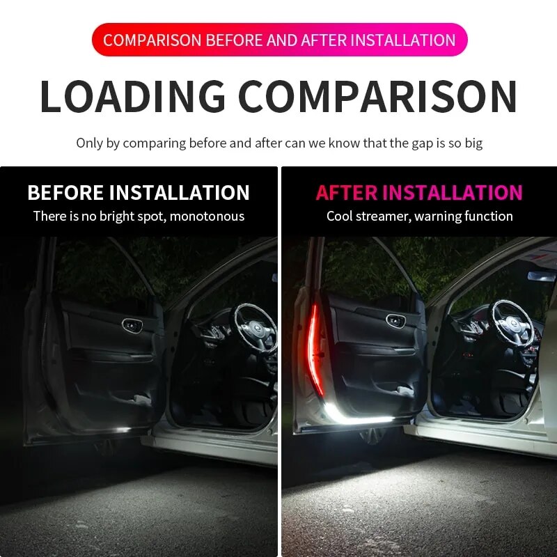 2 uds. Tira de luces LED de ambiente de advertencia para apertura de puerta de coche, decoración de bienvenida, lámpara ambiental, accesorios de seguridad de 12v, 120cm, Accesorio