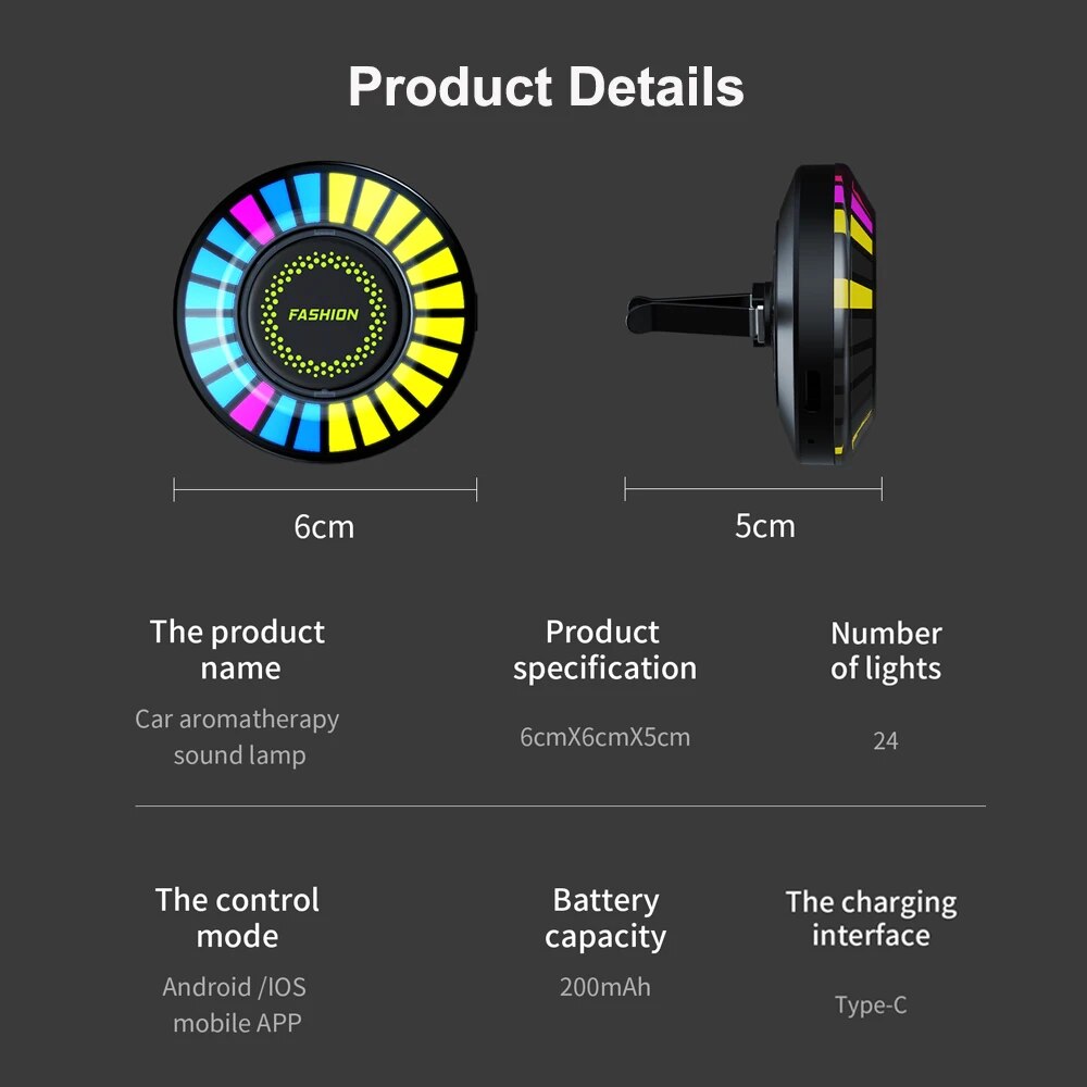 Car Music Rhythm Lamp Air Freshener RGB LED Strip Sound Voice Control Rhythm Atmosphere Light 256 Colors Option APP Control. Accessory