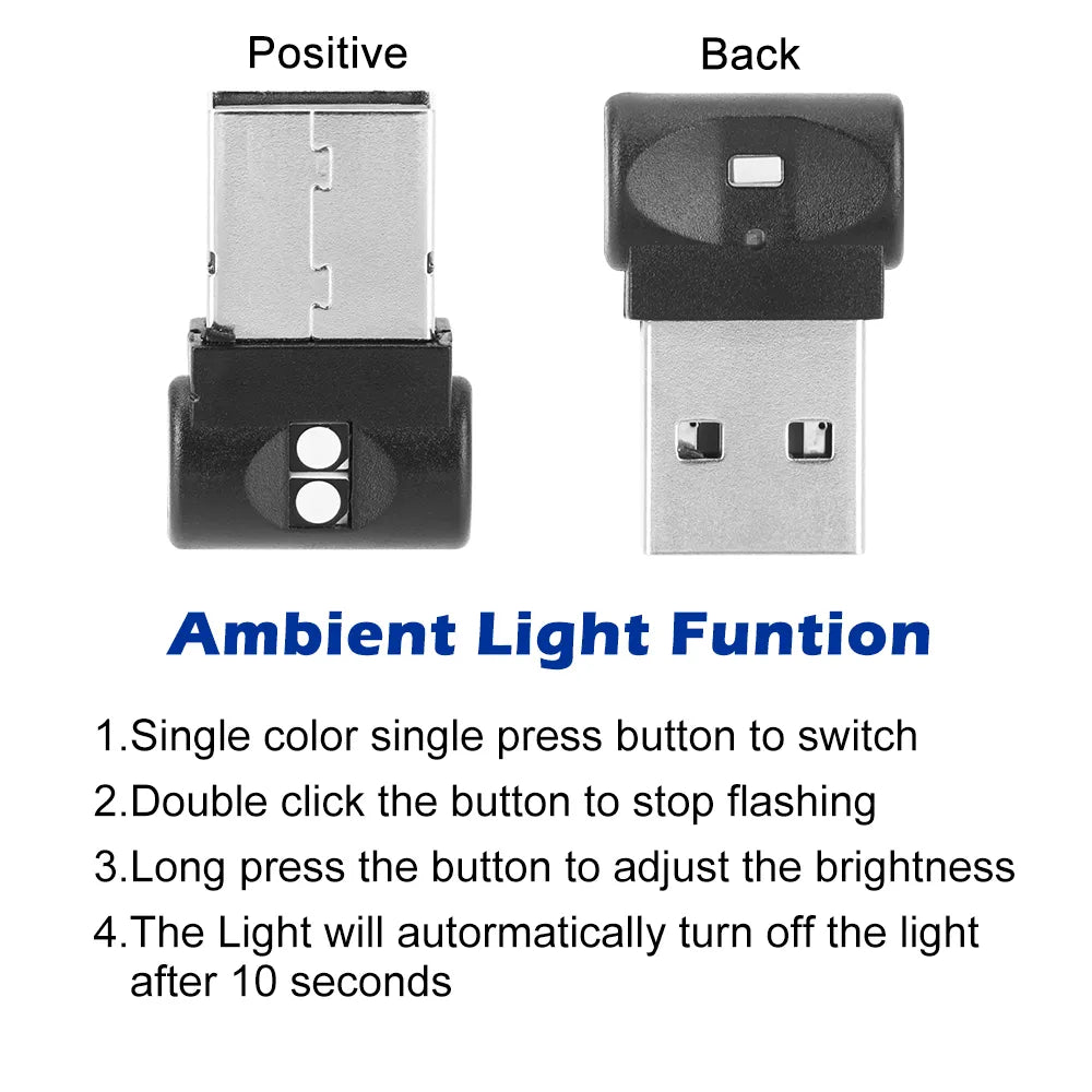 Miniluz LED USB para coche, luz de ambiente Interior, iluminación de emergencia, PC, Lámpara decorativa colorida, accesorio para coche