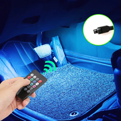 Luz Led ambiental para pies de coche, iluminación de ambiente de neón con USB, retroiluminación, Control de música, aplicación RGB, luz de ambiente decorativa Interior para coche. Accesorio