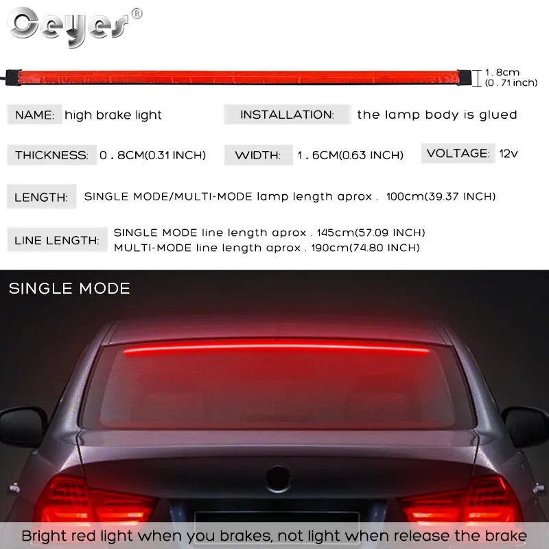 100cm Car High Position Brake Lights Warning Rear Turn Signal Running Lamp Universal Flexible Car LED Strips 12V. Accessory