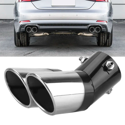 Car Decoration Chrome Exhaust Pipe Car Styling Universal Exhaust Trim Muffler Tail Pipe Stainless Steel Bend Double Outlet. Accessory