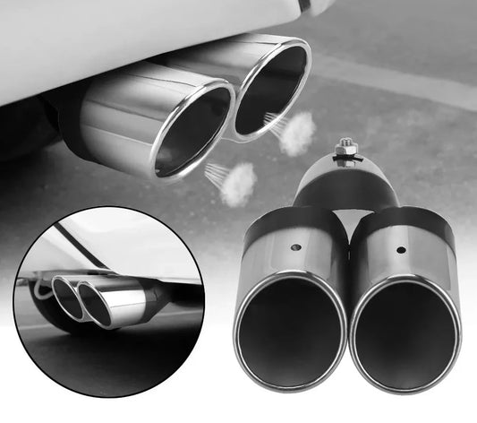 Car Decoration Chrome Exhaust Pipe Car Styling Universal Exhaust Trim Muffler Tail Pipe Stainless Steel Bend Double Outlet. Accessory