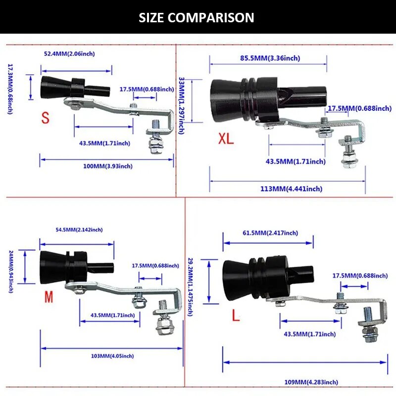 Silbato de sonido Turbo negro de tamaño XL para dispositivo de reacondicionamiento de vehículos tubo de escape turbosilenciador de coche simulador de sonido Universal Accesorio