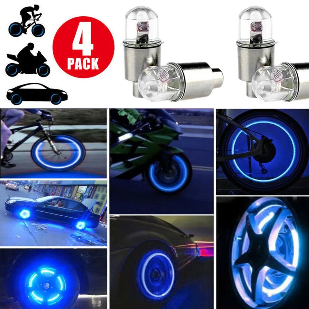 Tapas de luces para rueda de coche, vástago de válvula de aire para neumático, tapa de luz LED, accesorios para bicicleta, coche y motocicleta, 4 Uds./2 uds Accesorio