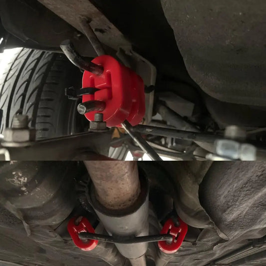 Universal 2 agujeros diámetro 11mm coche poliuretano tubo de escape soportes de montaje suspensión aislador Rojo Negro. Accesorio