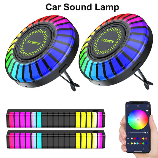 Ambientador de lámpara de ritmo musical para coche, tira LED RGB, sonido, Control por voz, ritmo, atmósfera, luz, opción de 256 colores, Control por aplicación. Accesorio