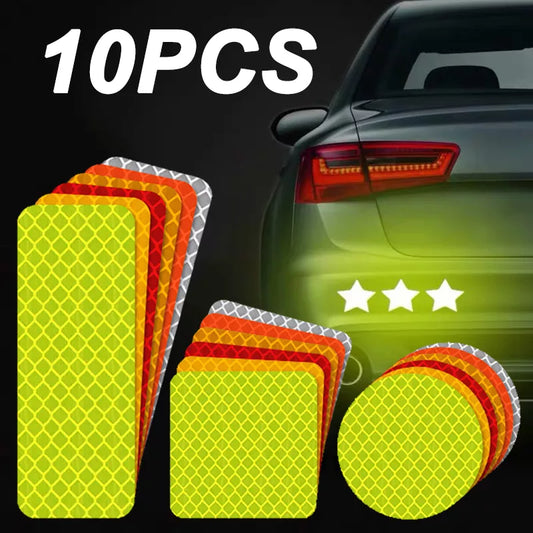 10pcs Colorful Reflective Car Bumper Stickers Safe Reflective Warning Tape Adhesive Decals New Arrival Auto Styling Decal Accessory