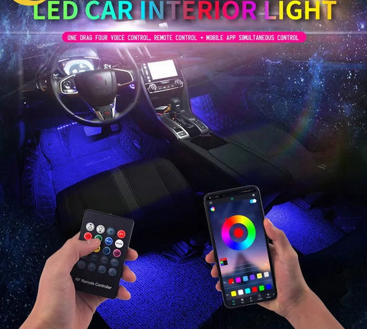 Luz Led ambiental para pies de coche, iluminación de ambiente de neón con USB, retroiluminación, Control de música, aplicación RGB, luz de ambiente decorativa Interior para coche. Accesorio