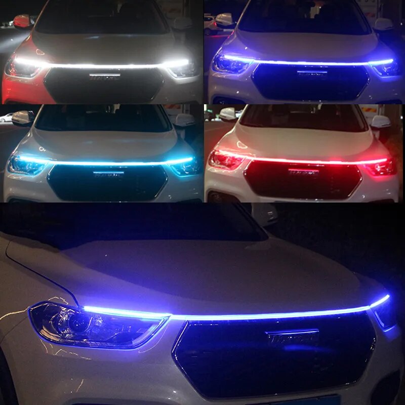 Car Hood LED Decorative Light Strip with Start Scan Meteor Car Dynamic Daytime Running Light DRL with Turn Signal Lamp 12V New. Accessory