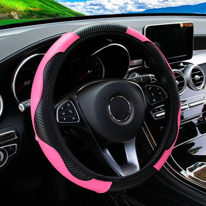 Car Steering Wheel Cover Breathable Non-slip PU Leather Covers Suitable for 37-38.5cm Car Decoration Carbon Fiber. Accessory