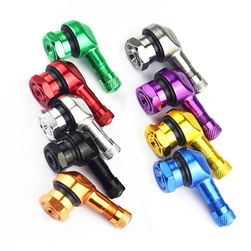 1 Pair Motorcycle Tire Valves Stem Cap Air Universal 90 Degree 17mm CNC Aluminum Tubeless Valve Stems 10 Colors Accessory