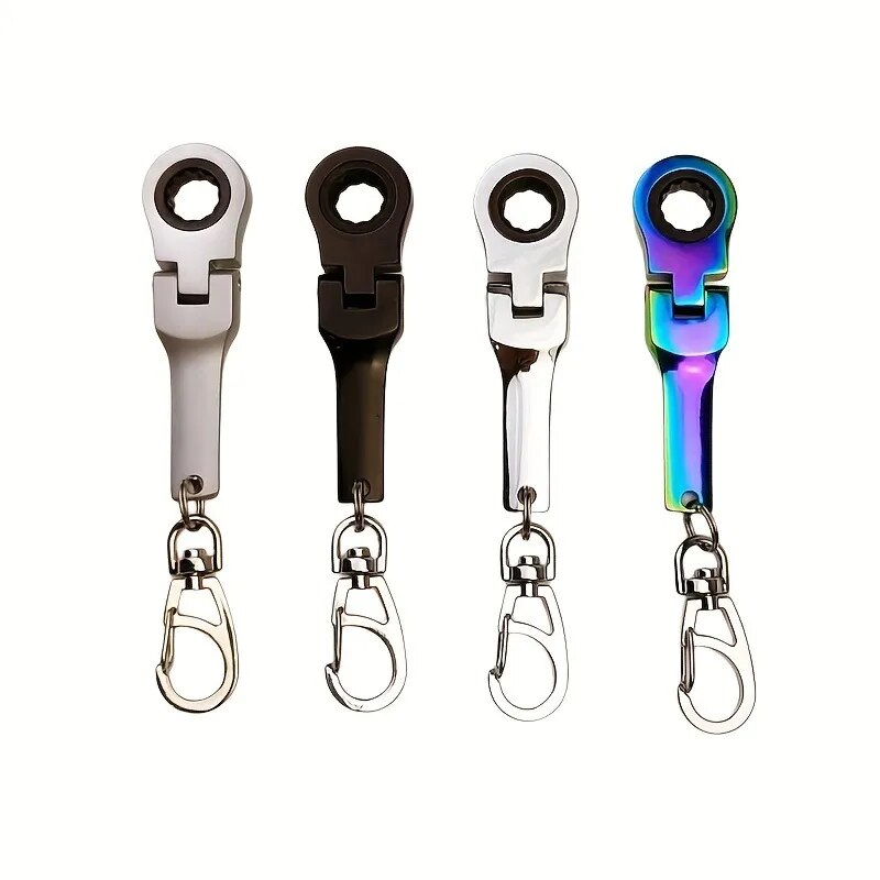 10mm Ratchet Wrench Mini Metal Racing JDM Shaped Key Chain Ring Adjustable Wrench Tools Tool Accessory