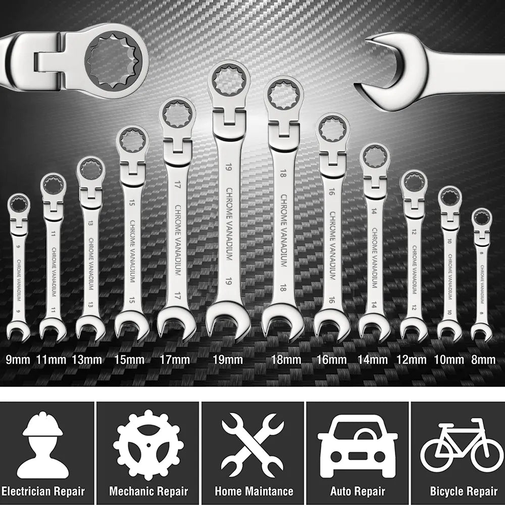 Combination ratchet wrench, with flexible head, dual-purpose ratchet tool, ratchet combination set. Hand tools for the car. Accessory