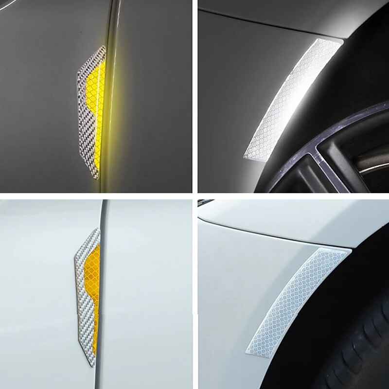 4Pcs Car Door Anti-collision Strip Body Stickers Universal Modified Scratch Resistant Decorative Reflective Warning Stickers Accessory
