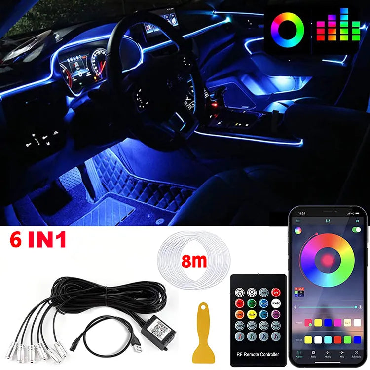 Car LED Interior Ambient Light Strip RGB Fiber Optic Atmosphere