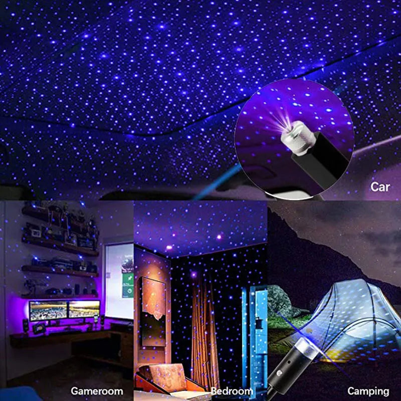 Proyector de luz nocturna LED romántico para techo de coche, lámpara de atmósfera de galaxia, Lámpara decorativa USB, luz de decoración Interior de coche ajustable. Accesorio