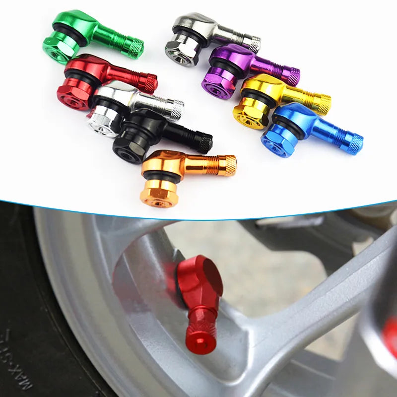 1 Pair Motorcycle Tire Valves Stem Cap Air Universal 90 Degree 17mm CNC Aluminum Tubeless Valve Stems 10 Colors Accessory