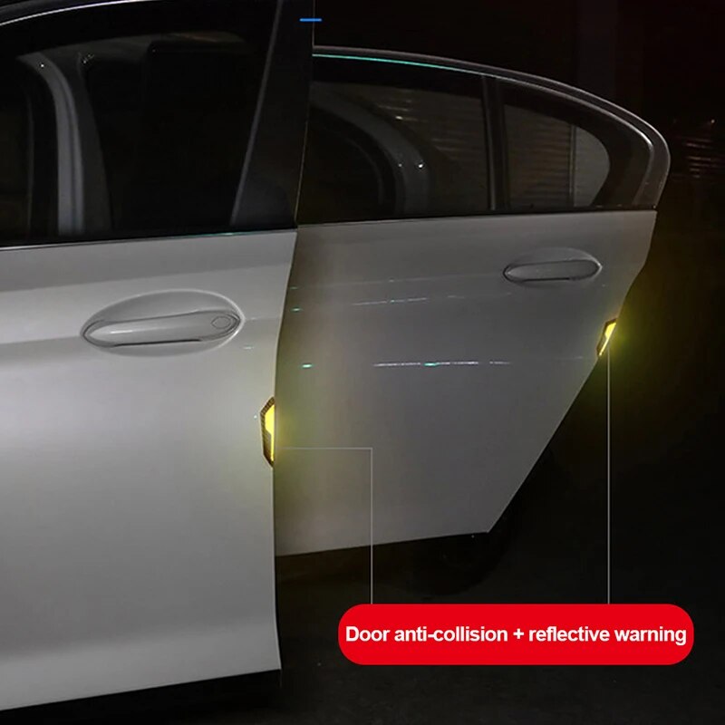 4 Uds. Tira anticolisión para puerta de coche pegatinas para carrocería pegatinas de advertencia reflectantes decorativas resistentes a arañazos modificadas universales Accesorio