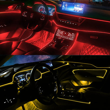 Tira de luces LED de ambiente Interior para coche, Kit de iluminación de neón de atmósfera de fibra óptica RGB con Control por aplicación remota, lámparas decorativas para coche Accesorio